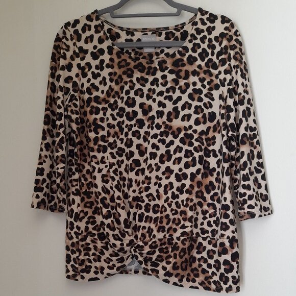 Chico's Tops - Chico's Animal Print Twist-Front 3/4 Sleeve Stretch Top Size 1
